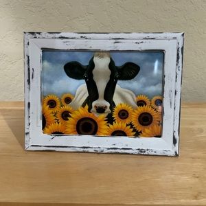 Farmhouse Cow & sunflowers picture 5x7 w/frame